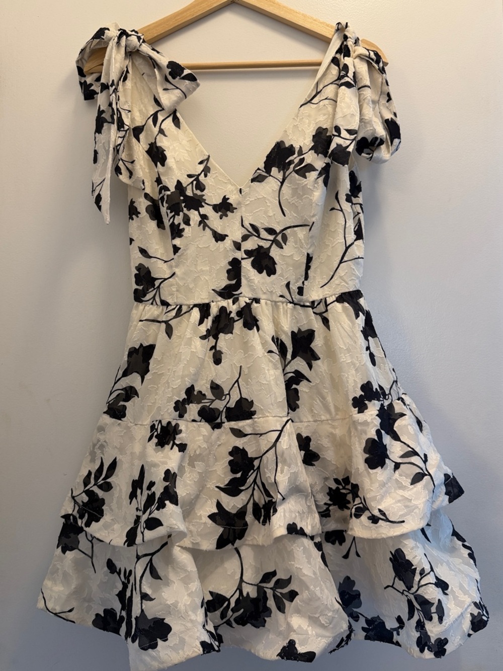 Windsor White Dress with Black Floral Tie-Shoulder